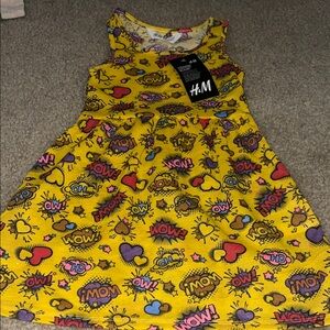 NWT H&M Bright Yellow Comic Pattern Dress